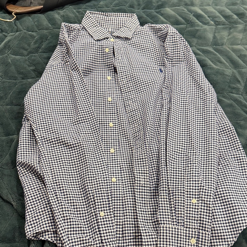 Ralph Lauren Navy and White Gingham Button-Down Dress Shirt